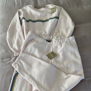 Patagonia Cream Sweater with Blue and Green Stripes